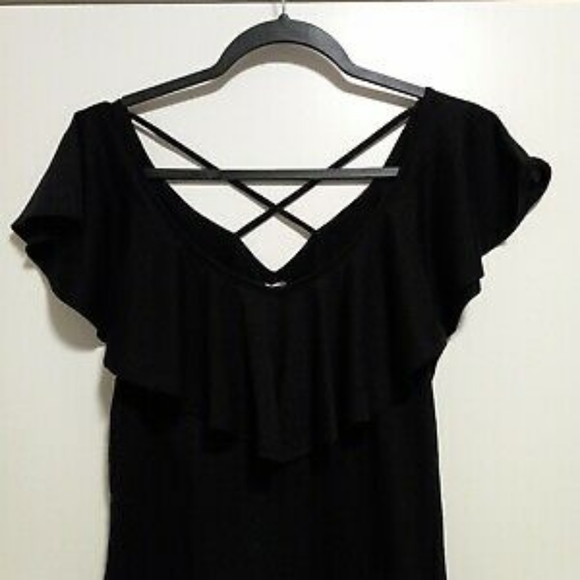 Ladies Top-Sz. L/G 11-13-Black Sleeveless V Neck w/Ruffled Collar/Neck Line - Picture 3 of 10